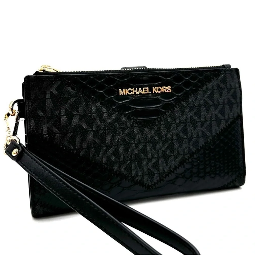 Michael Kors Large Double Zip Wallet Wristlet Black Multi